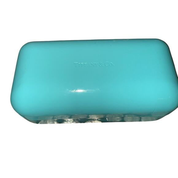 Tiffany & Co. Turquoise Blue Hard Clam Shell Flip Eyeglass Case and Cloth - Picture 4 of 13